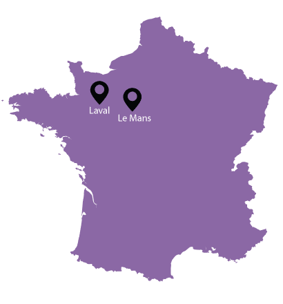 Carte de France afin de situer les agences du Mans et de Laval